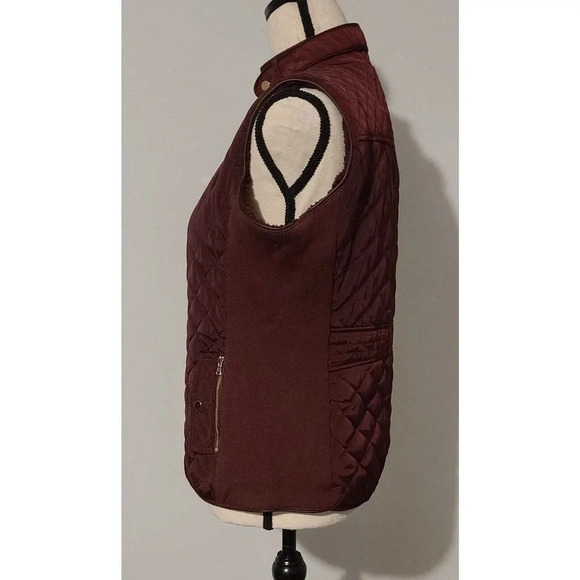 WOMEN'S CAVALINI QUILTED VEST FLEECE LINED SIDE GUSSETS BURGUNDY SIZE SMALL - Picture 4 of 9